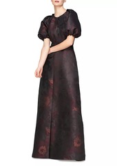 Kay Unger New York Delfina Floral Puff-Sleeve Gown