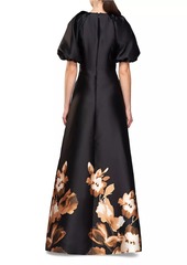 Kay Unger New York Delfina Puff-Sleeve Gown