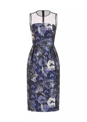 Kay Unger New York Dottie Floral Jacquard Illusion Midi-Dress