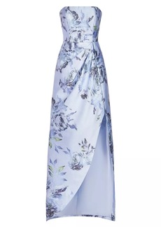 Kay Unger New York Draped Strapless Floral Gown