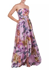 Kay Unger New York Evangeline Floral Organza Strapless Gown