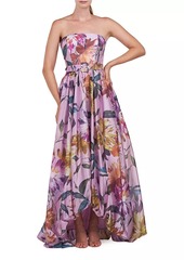 Kay Unger New York Evangeline Floral Organza Strapless Gown