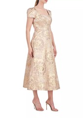 Kay Unger New York Finleigh Metallic Floral Midi-Dress