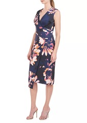 Kay Unger New York Gretel Floral Wrap Midi-Dress