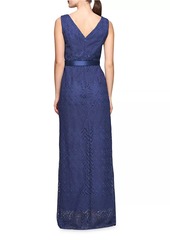 Kay Unger New York Hendrix Belted Lace Column Gown