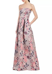 Kay Unger New York Hera Floral Pleated Strapless Gown