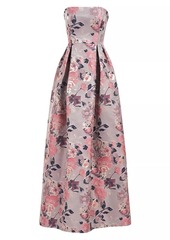 Kay Unger New York Hera Floral Pleated Strapless Gown