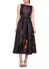 Kay Unger New York Ilsa Floral Jacquard Belted Cocktail Dress