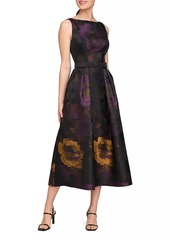 Kay Unger New York Ilsa Floral Jacquard Belted Cocktail Dress