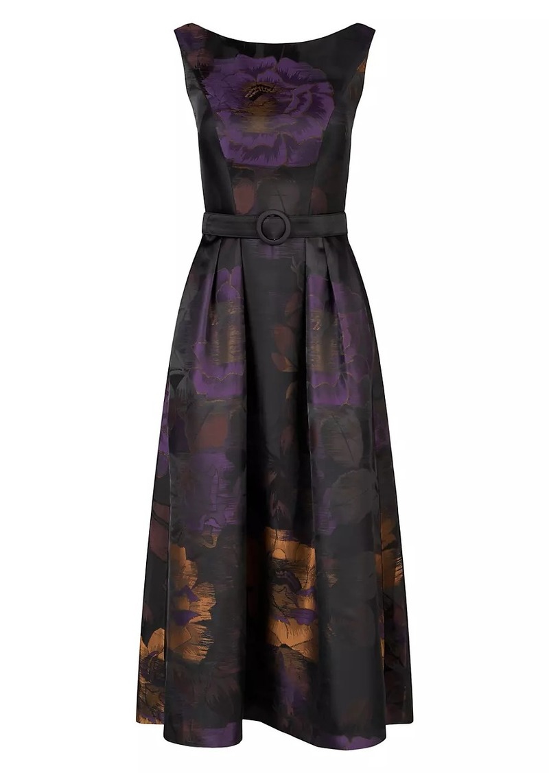 Kay Unger New York Ilsa Floral Jacquard Belted Cocktail Dress