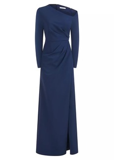 Kay Unger New York Irina Gown Asymmetric Long-Sleeve Gown