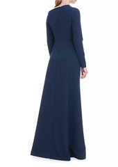 Kay Unger New York Irina Gown Asymmetric Long-Sleeve Gown