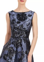 Kay Unger New York Jackie Metallic Floral Midi-Dress