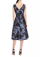 Kay Unger New York Jackie Metallic Floral Midi-Dress