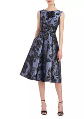 Kay Unger New York Jackie Metallic Floral Midi-Dress