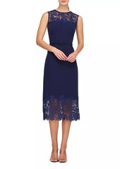 Kay Unger New York Jamie Lace-Trimmed Stretch Crepe Belted Midi-Dress