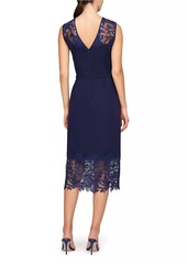 Kay Unger New York Jamie Lace-Trimmed Stretch Crepe Belted Midi-Dress