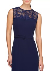 Kay Unger New York Jamie Lace-Trimmed Stretch Crepe Belted Midi-Dress