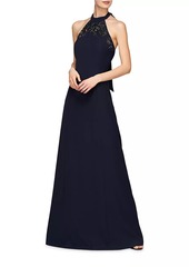 Kay Unger New York Josephina Column Halterneck Gown