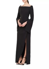 Kay Unger New York Katerina Crepe Split-Sleeve Gown