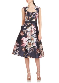 Kay Unger New York Kay Unger Arielle Floral Print Midi Cocktail Dress in Graphite Multi at Nordstrom Rack