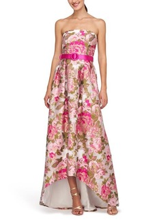 Kay Unger New York Kay Unger Bella Floral Jacquard Metallic Belted High-Low Gown