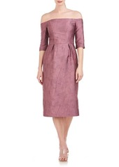 Kay Unger New York Kay Unger Brinley Embroidered Off the Shoulder Midi Dress