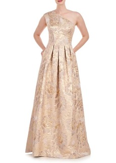 Kay Unger New York Kay Unger Carolyn Metallic Floral Jacquard One-Shoulder Gown