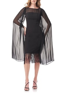 Kay Unger New York Kay Unger Claire Cape Long Sleeve Fringe Dress in Black at Nordstrom