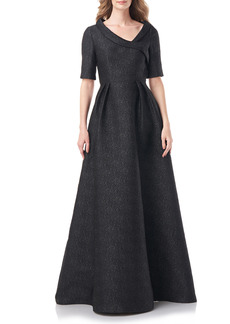 Kay Unger New York Kay Unger Coco Metallic Jacquard Gown in Black at Nordstrom