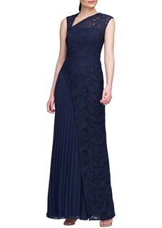 Kay Unger New York Kay Unger Dianna Lace Pleated Gown