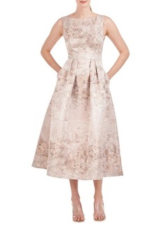 Kay Unger New York Kay Unger Elsa Metallic Floral A-Line Midi Dress