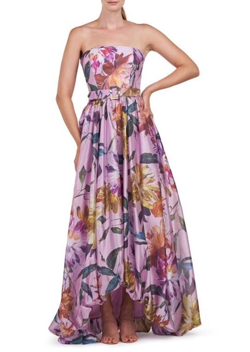 Kay Unger New York Kay Unger Evangeline Floral Strapless High-Low Gown