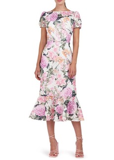 Kay Unger New York Kay Unger Fern Floral Lace Midi Cocktail Dress