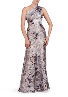 Kay Unger New York Kay Unger Gianella Floral Metallic One Shoulder Gown