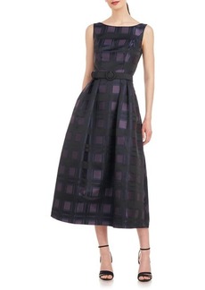 Kay Unger New York Kay Unger Isla Plaid Pleated Belted Cocktail Dress
