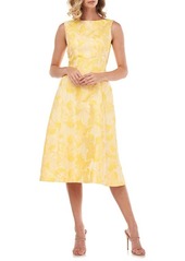 Kay Unger New York Kay Unger Keegan Sleeveless Fit & Flare Midi Dress in Bright Yellow Multi at Nordstrom