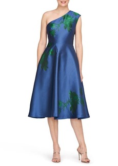 Kay Unger New York Kay Unger Leai Floral One-Shoulder A-Line Midi Dress