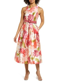 Kay Unger New York Kay Unger Liberty Floral Print Cocktail Dress in Coral Reef/Multi at Nordstrom