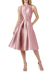 Kay Unger New York Kay Unger Lola Satin Twill Fit & Flare Midi Cocktail Dress in Rose Gold at Nordstrom
