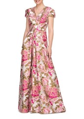 Kay Unger New York Kay Unger Odessa Metallic Floral A-Line Gown