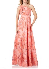 Kay Unger New York Kay Unger One-Shoulder Organza Jacquard Gown in Persimmon at Nordstrom