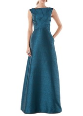 Kay Unger New York Kay Unger Pleat Bodice Jacquard Ballgown in Turkish Blue at Nordstrom