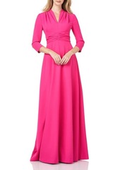 Kay Unger New York Kay Unger Pleated Swan Neck Stretch Crepe Gown in French Rose at Nordstrom