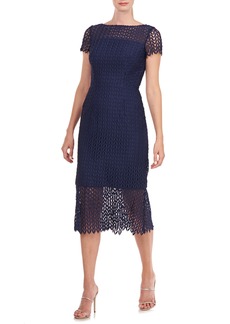 Kay Unger New York Kay Unger Tatum Floral Lace Midi Cocktail Dress in Midnight at Nordstrom Rack