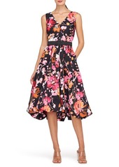 Kay Unger New York Kay Unger Viola Floral Belted Sleeveless High-Low Dress