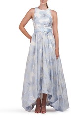 Kay Unger New York Kay Unger Vivian Metallic Floral Print Sleeveless High/Low Gown