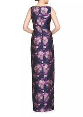 Kay Unger New York Kennedy Floral Jacquard Draped Gown