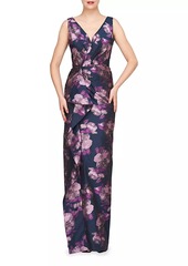 Kay Unger New York Kennedy Floral Jacquard Draped Gown