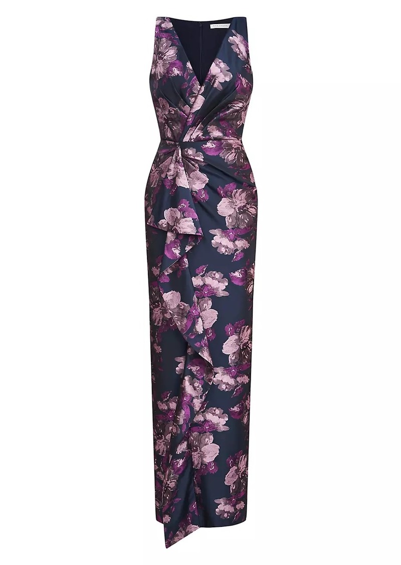 Kay Unger New York Kennedy Floral Jacquard Draped Gown